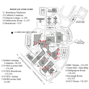 Floorplans of meeting venues with numbers and labels