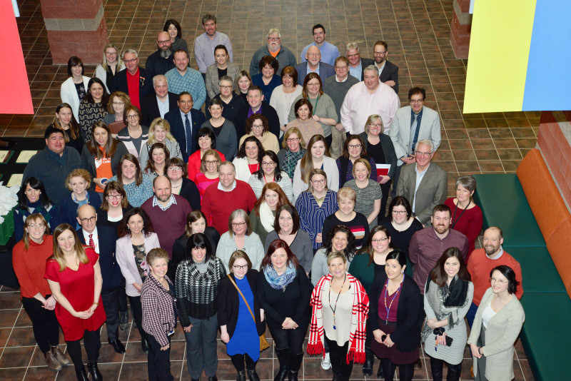 Members of the Learning the L'Nu Way Cohort pose in CBU's Great Hall