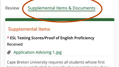 Supplemental Items and Documents highlighted