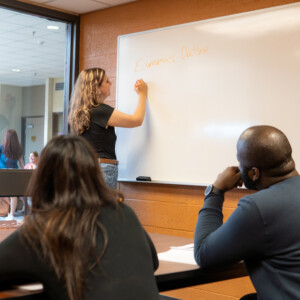 Students studying together in CBU library study room