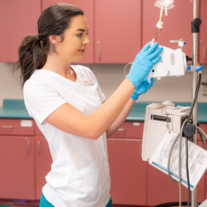 Nursing student working in lab